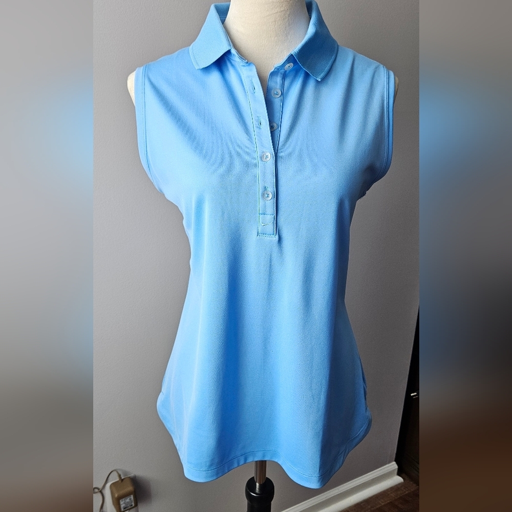 NIKE Golf Tour Performace Womens Dri-fit Sleeveless Solid Blue Polo